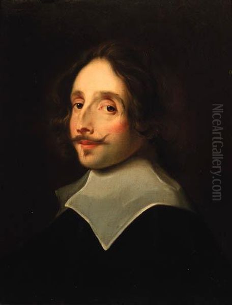 Portrait Of A Gentleman, Head And Shoulders In A Black Doublet Witha Lawn Collar Oil Painting by Jan Cossiers