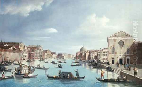 The Grand Canal, Venice looking north-east from Santa Croce to San Geremia Oil Painting by (Giovanni Antonio Canal) Canaletto