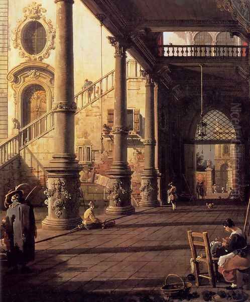 Perspective View with Portico (detail) Oil Painting by (Giovanni Antonio Canal) Canaletto