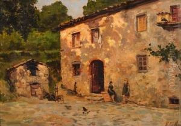 Women In A Village Oil Painting by Emmanuel Costa