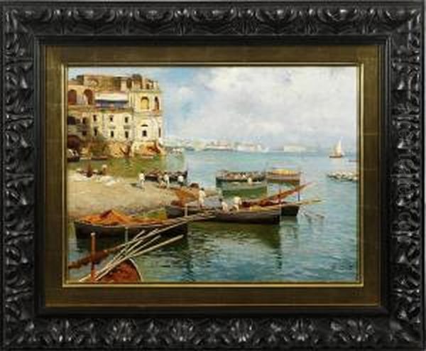 Fischer Im Sommerlichen Hafen Von Nizza Oil Painting by Emmanuel Costa