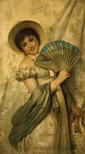 Young Girl With A Fan Oil Painting by Giovanni Costa