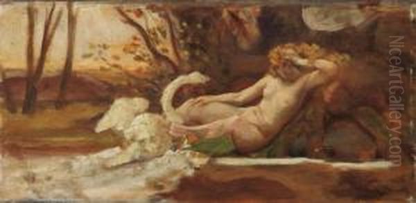 Leda E Il Cigno Oil Painting by Giovanni Costa