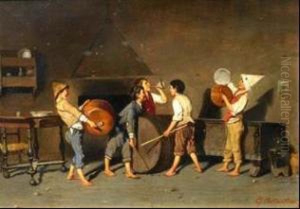 A) Musicisti In Miniatura Oil Painting by Giuseppe Costantini