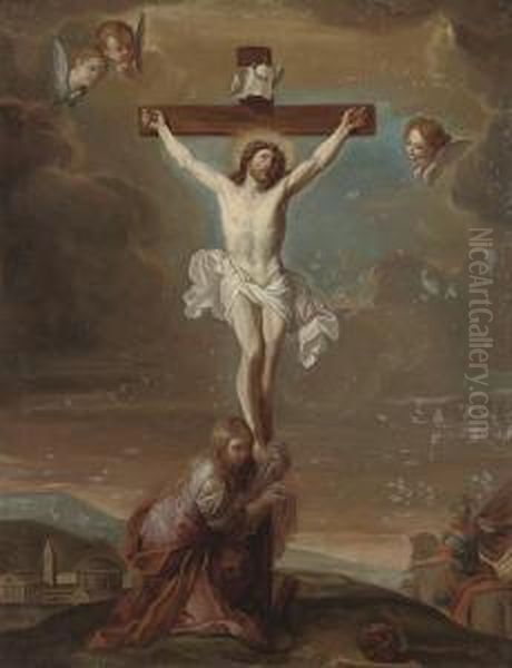 The Crucifixion With Saint Mary Magdalene Oil Painting by Placido Costanzi