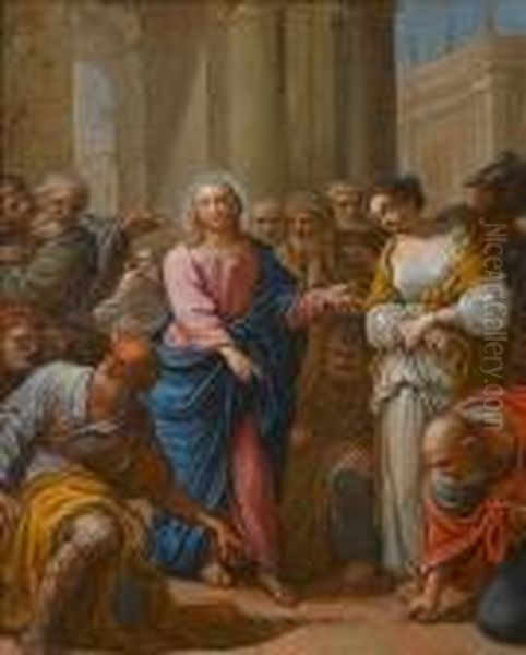 Christ And The Woman Taken In Adultery Oil Painting by Placido Costanzi