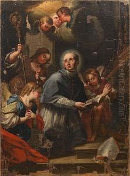 A Bishop Saint Surrounded By Angels Oil Painting by Placido Costanzi