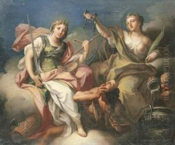 Justice And Temperance Triumphant Over Vice Oil Painting by Placido Costanzi