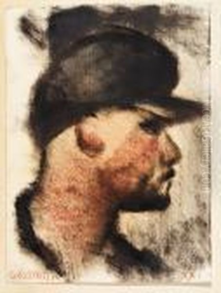 Profilo Di Giovane Con Cappello Oil Painting by Giovanni Costetti