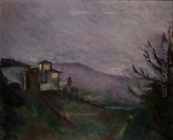 Scorcio Di Villa Verse A Settignano Oil Painting by Giovanni Costetti