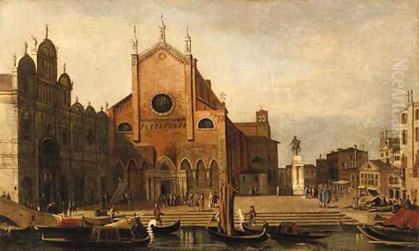 Views of Venice SS. Giovanni e Paolo and the Monument to Bartolommeo Colleoni seen from across the Rio dei Mendicanti Oil Painting by (Giovanni Antonio Canal) Canaletto