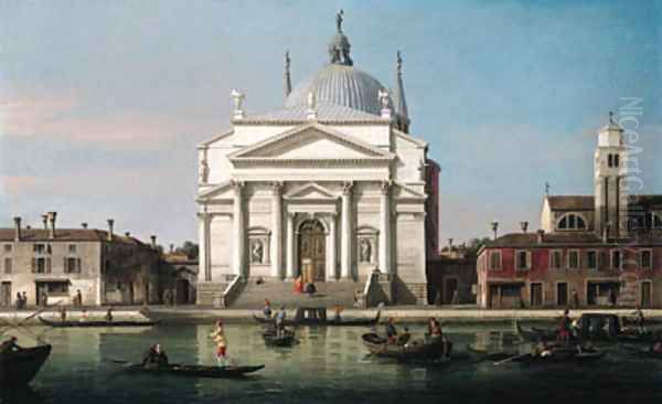 The Church of the Redentore, Venice, with sandalos and gondolas Oil Painting by (Giovanni Antonio Canal) Canaletto