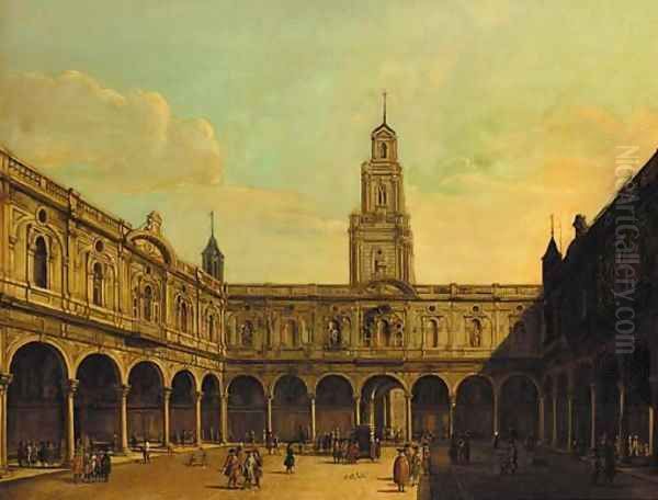 The courtyard of the Royal Exchange Oil Painting by (Giovanni Antonio Canal) Canaletto