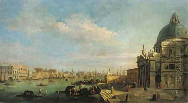 The entrance to the Grand Canal, looking east from the Salute towards the Bacino di San Marco, the Doge's Palace and Riva degli Schiavoni beyond Oil Painting by (Giovanni Antonio Canal) Canaletto