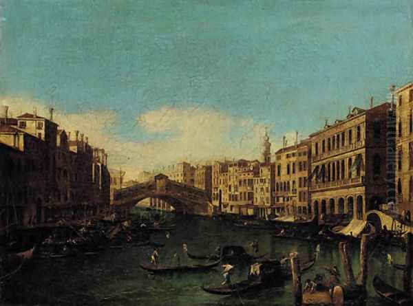 The Rialto Bridge, looking east from Palazzo Loredan Oil Painting by (Giovanni Antonio Canal) Canaletto