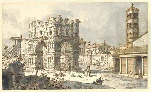 The Arch of Janus, Rome, with the church of San Giorgio in Velabro beyond Oil Painting by (Giovanni Antonio Canal) Canaletto