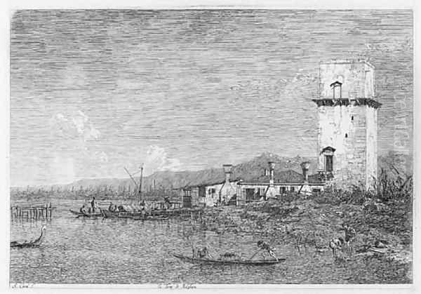 The Tower of Malghera Oil Painting by (Giovanni Antonio Canal) Canaletto