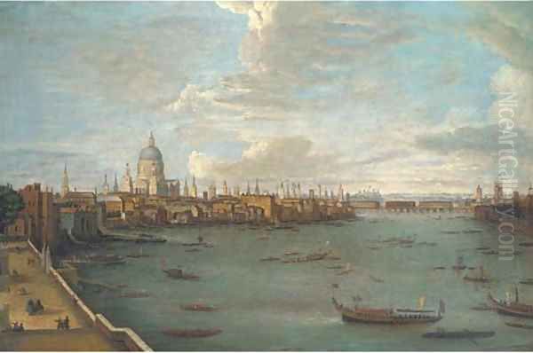 Vessels on the Thames Oil Painting by (Giovanni Antonio Canal) Canaletto