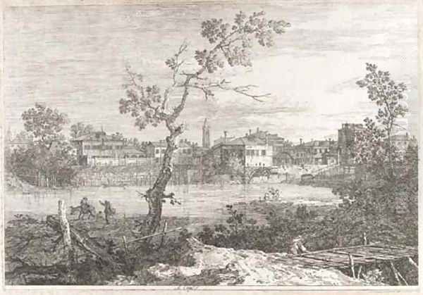 View of a Town on a River Bank 2 Oil Painting by (Giovanni Antonio Canal) Canaletto