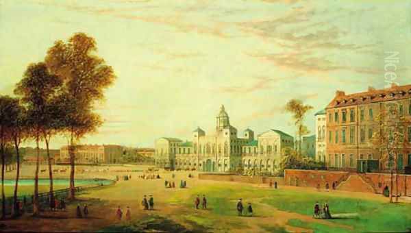 View of Horse Guards Parade with figures in the foreground and a procession beyond Oil Painting by (Giovanni Antonio Canal) Canaletto