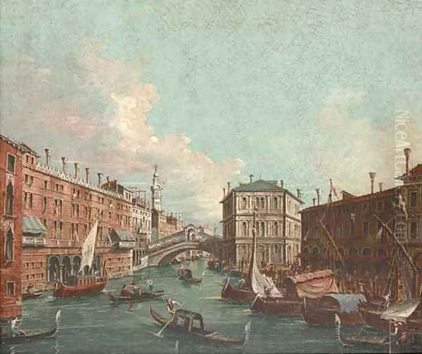 Vessels before the Rialto Bridge, Venice Oil Painting by (Giovanni Antonio Canal) Canaletto