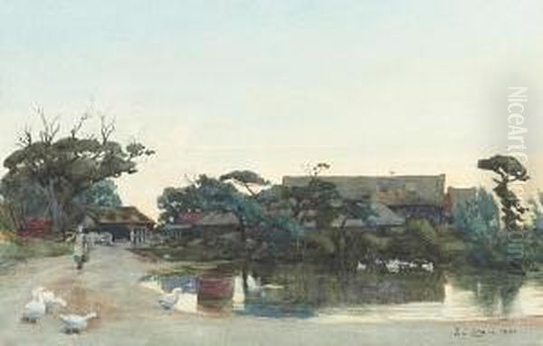 Farmstead With Ducks And Pond Oil Painting by Frederick George Cotman