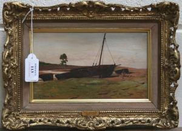 Beached Boats, Porlock Weir Oil Painting by Frederick George Cotman