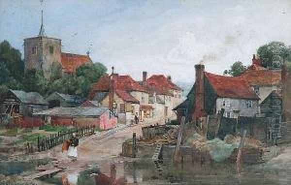 Suffolk Village Oil Painting by Frederick George Cotman