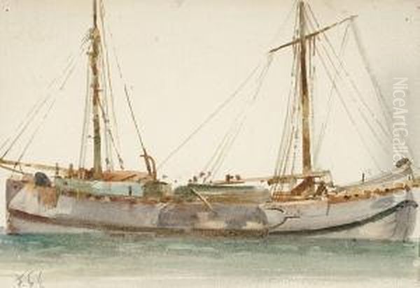 Study Of A Dutch Schooner Oil Painting by Frederick George Cotman