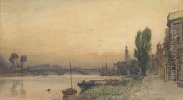 Houses On The Riverbank At Strand On The Green Oil Painting by Frederick George Cotman