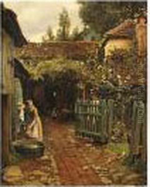 The Farmyard, Strengthened Signature Oil Painting by Frederick George Cotman