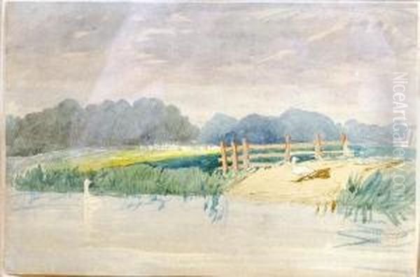 River Landscape With Ducks Oil Painting by John Joseph Cotman