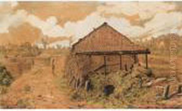 A Norfolk Timber Yard Oil Painting by John Joseph Cotman