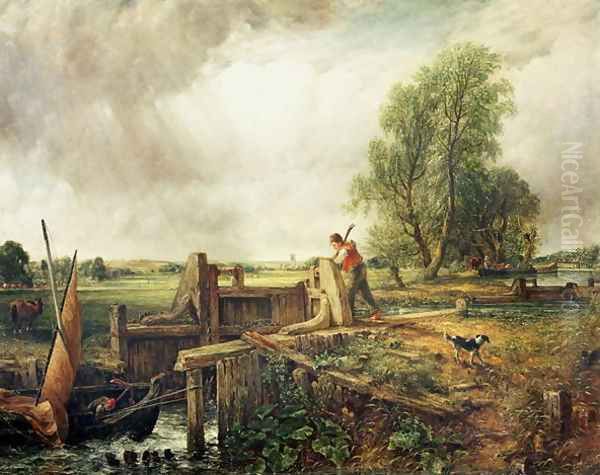 A Boat Passing a Lock Oil Painting by John Constable