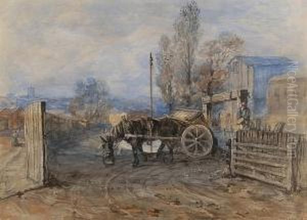 Horse And Cart On A Winter's Evening Oil Painting by John Joseph Cotman