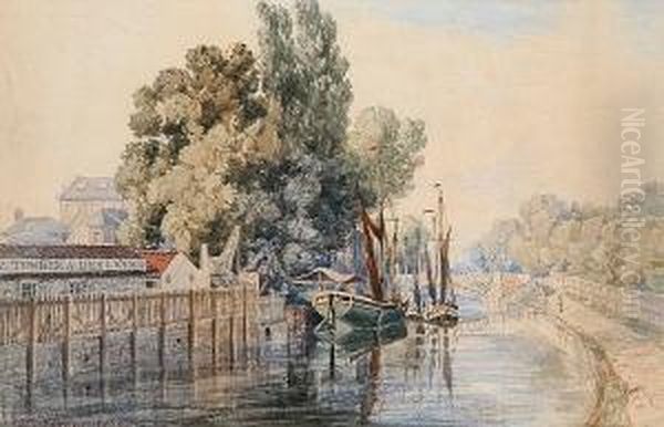 The Foundry Bridge And Ransom's Timber Yard, Riverside Road, Norwich Oil Painting by John Joseph Cotman