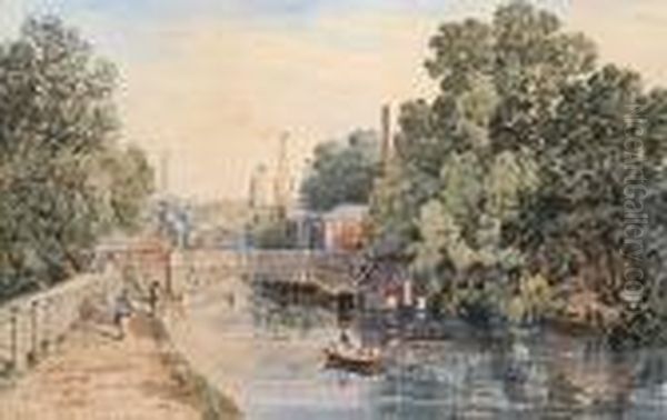 Foundry Bridge And St Julian's Church, Riverside Road, Norwich Oil Painting by John Joseph Cotman