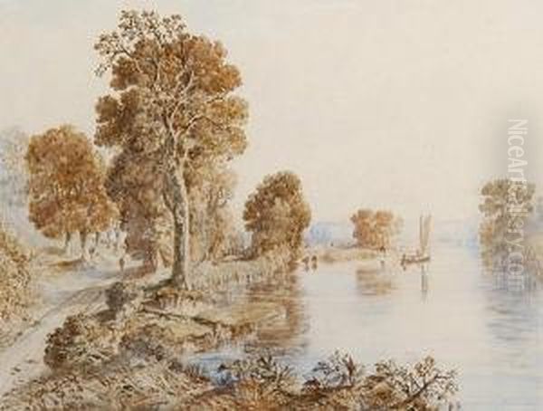 Postwick Grove On The River Yare, Norfolk Oil Painting by John Joseph Cotman