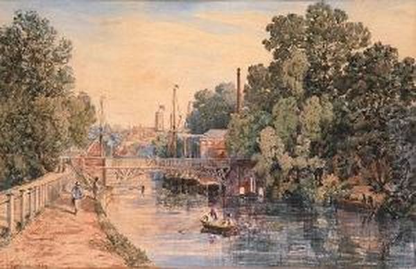 Ransom's Timber Yard On The Wensum Looking Towards Foundry Bridge, Norwich Oil Painting by John Joseph Cotman