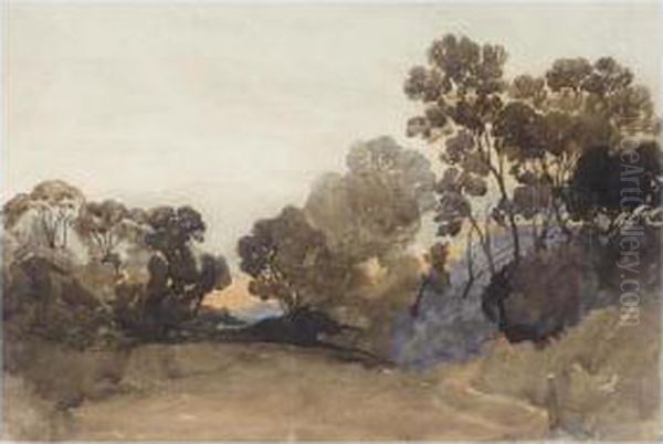 Wooded Landscape At Sunset Oil Painting by John Joseph Cotman