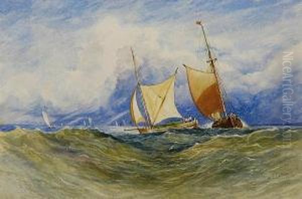 Fishing Boats In A Breeze Oil Painting by Miles Edmund Cotman