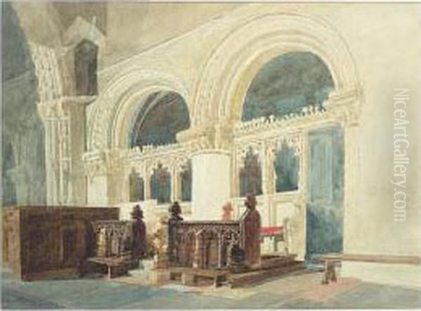 The Chancel, Walsaken Church Oil Painting by Miles Edmund Cotman