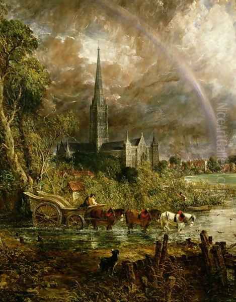 Salisbury Cathedral From the Meadows, 1831 (detail) Oil Painting by John Constable