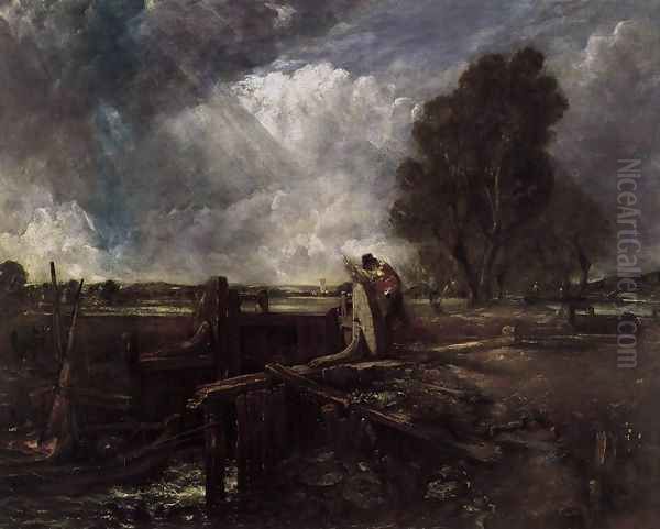 A Boat at the Sluice (sketch) Oil Painting by John Constable