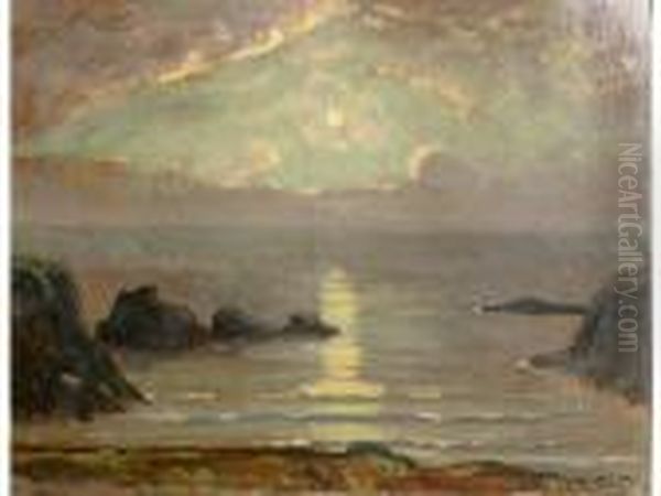 Bretagne, Coucher De Soleil Sur La Mer Oil Painting by Charles Cottet