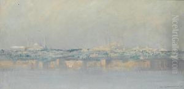 Panoramic View Of Constantinople From Thebosphorus Oil Painting by Charles Cottet