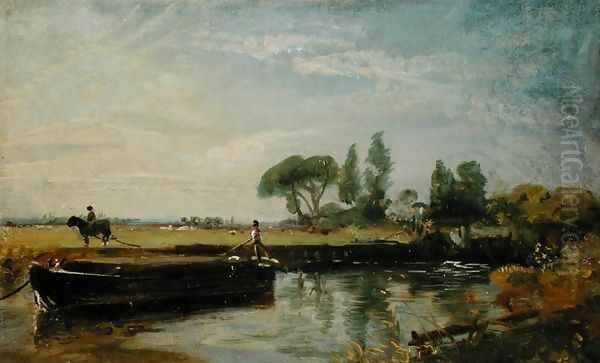 A Barge below Flatford Lock, c.1810 Oil Painting by John Constable