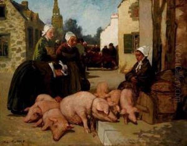 Le Marche Aux Cochons Oil Painting by Charles Cottet