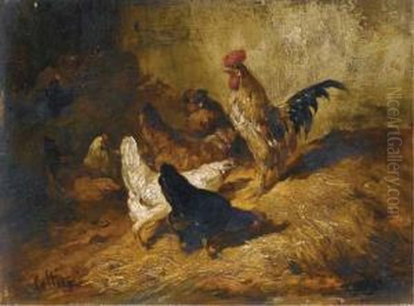 Coqs Et Poules Oil Painting by Eugene Cottin