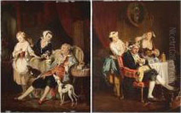 Eugene , Youth; Age, A Pair, 
Both Signed, Oil On Canvas , Each 44 X 36 Cm.; 17 1/2 X 14 In Oil Painting by Eugene Cottin